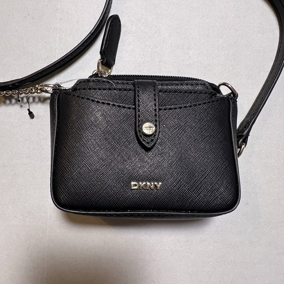 DKNY Mini Crossbody Purse Bag Faux Leather With Gold Hardware Black NWOT - Picture 1 of 7
